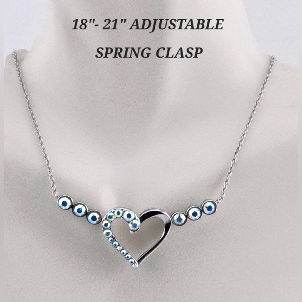Open Heart Rhinestone Necklace NWOT